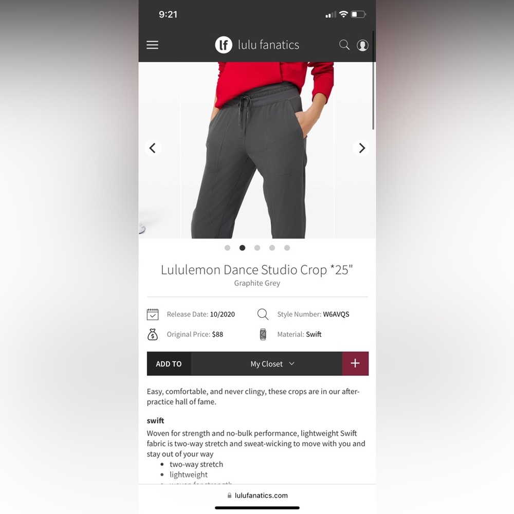 Lululemon Dance Studio Crop Graphite Grey
